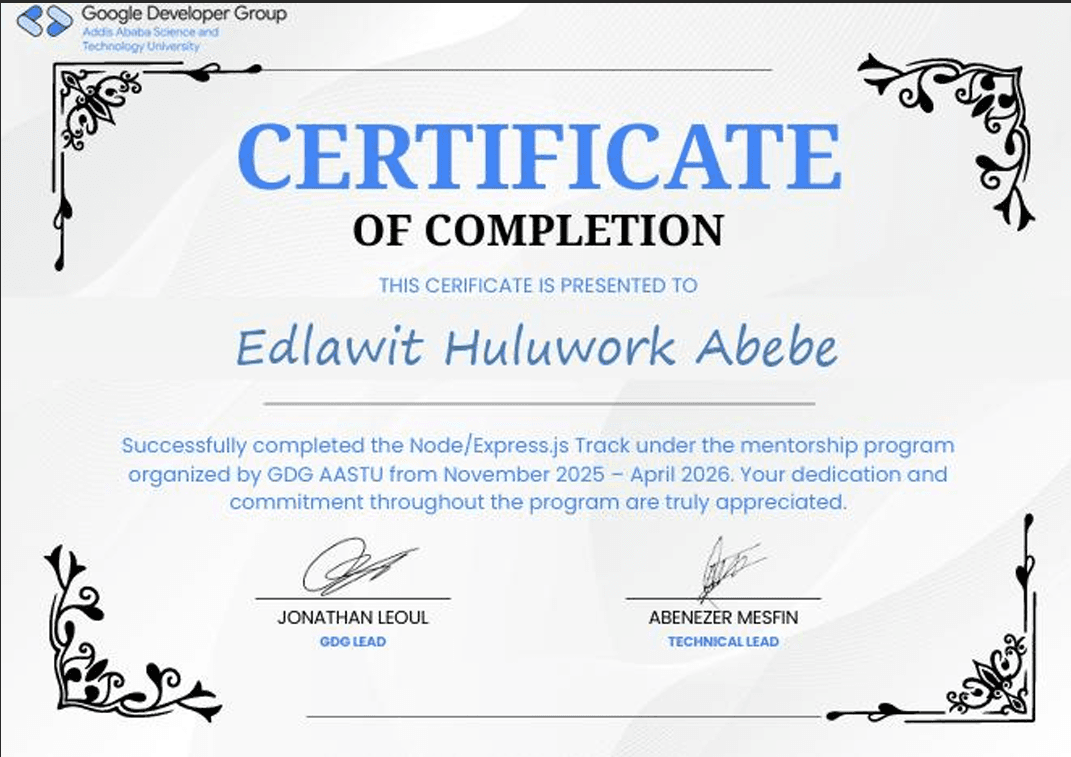 GDG Node.js Training Certificate