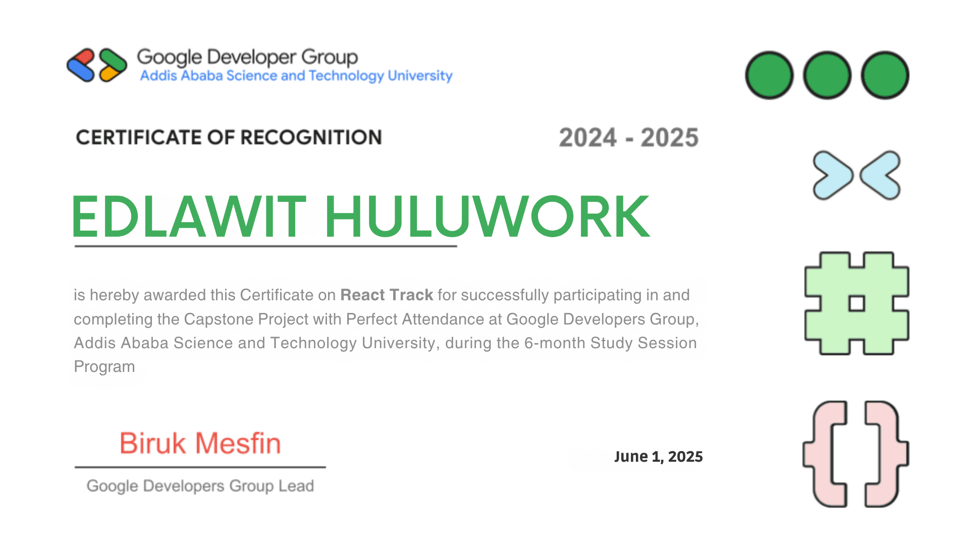 GDG React Training Certificate